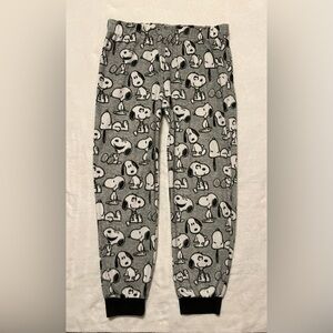 Peanuts Snoopy Pajama Bottoms Lounge Pants Boys Kids Size Large 12-14 Grey White